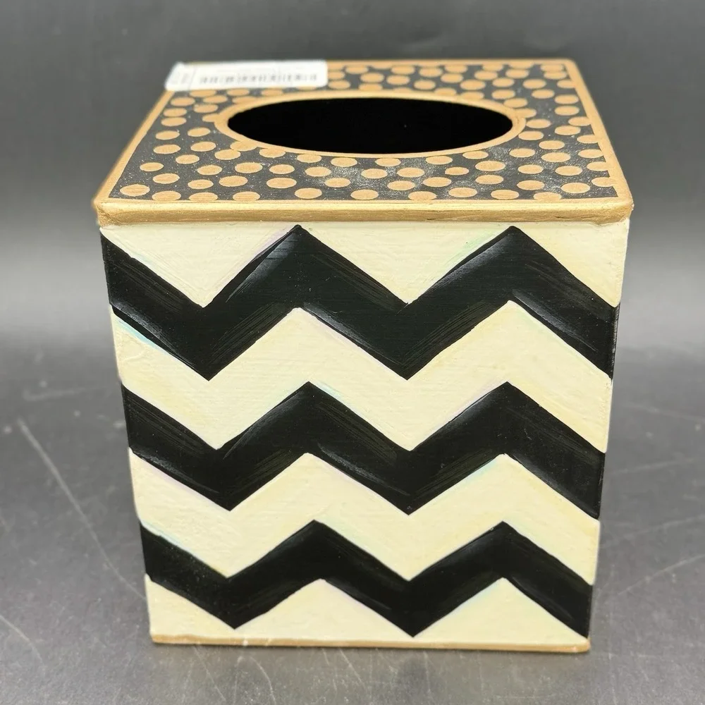 RARE NWT Retired MacKenzie-Childs Zig Zag Polka Dot Boutique Tissue Box Cover